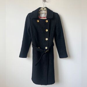Milly of New York Black Belted Long Wool blend Coat Size 8